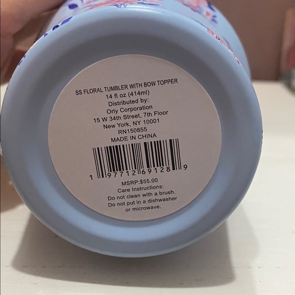 A little Obsessed Blue Floral Travel Tumbler & Straw and Blue Bow Straw Topper - Picture 4 of 8